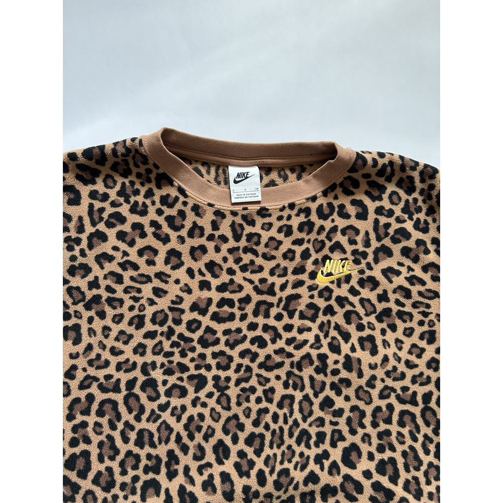 Nike Leopard Print Sweatshirt Women Small Brown Crewneck Fleece Pullover - Picture 4 of 12